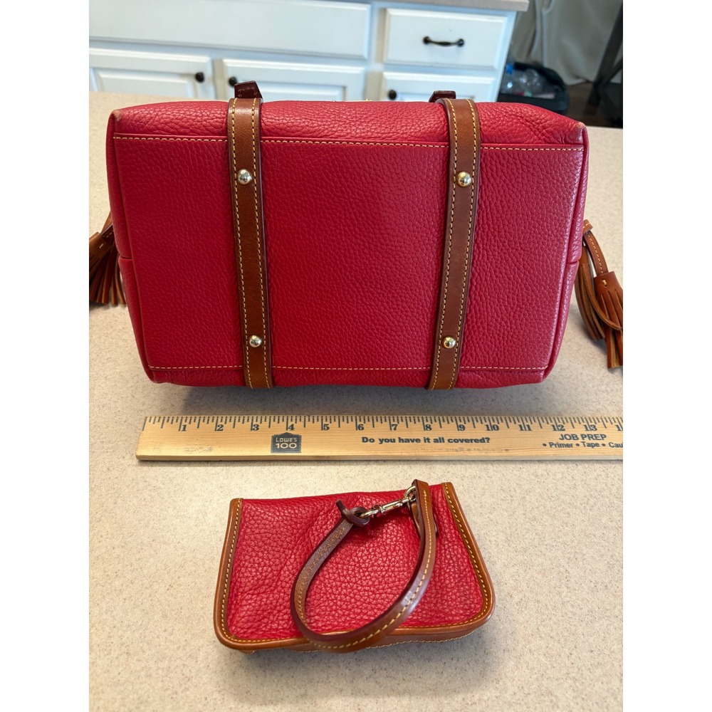 Dooney & Bourke Pebbled Leather Satchel + Wristlet Set Red/Tan Crossbody - Picture 3 of 10